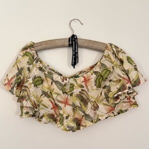 Farm Rio Tropical pattered off the shoulder linen crop top size M